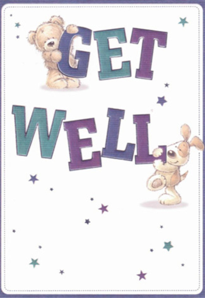 A heartening illustration fills this get well card, perfectly suited for sending comfort across Bexleyheath's close-knit community. Prominently displayed on a softly lit, creamy background, a gentle bear and his canine companion offer a moment of pure encouragement. The typography-expansive and shaded in gradients of purple and aqua-anchors the design with a cheerful vibrancy, much like the vivid floral displays seen along Townley Road. Sparkling starbursts, scattered throughout the composition, breathe an air of optimism into the scene, echoing the glimmers of hope found in unexpected acts of kindness. The bear's plush fur and the puppy's floppy ears are rendered so tangibly you can almost imagine reaching out to stroke them-mirroring the tactile joy of receiving a hand-tied bouquet crafted by local florists. The message of healing and support leaps out with every brushstroke, and the interaction between the two whimsical animals embodies the sincere connections fostered every day in Bexleyheath. Sending this card, especially when paired with fresh blooms, becomes a heartfelt gesture that promises brighter tomorrows through both image and intention.