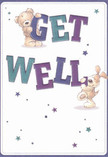 This get well card radiates the kind of warmth and cheerful optimism often found in Bexleyheath's welcoming neighbourhoods. Illustrated in bright, inviting hues, a cuddly teddy bear and an exuberant puppy spring to life, joyfully balancing oversized letters that boldly spell 'Get Well'. The text's striking shades of indigo and teal pop against a cream background, lending the design a lively energy akin to spring daffodils brightening a local windowsill. Sparkling stars in gradations of blue and purple scatter across the surface, imparting a sense of gentle magic and possibility. The tactile softness of the bear's plush fur and the dog's velvety ears almost invites a comforting touch, much like the embrace of a thoughtfully arranged bouquet delivered from a neighbourhood florist. Here, every detail is a tribute to kindness and recovery-a message that wraps the recipient in comfort, echoing the heartfelt bonds that make Bexleyheath such a nurturing community.